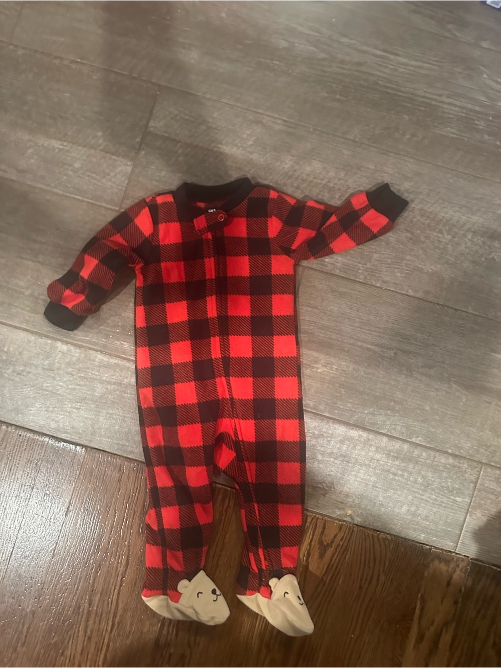 Carter's Red & Black Buffalo Plaid Footed One-Piece
